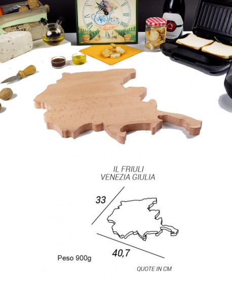 Tagliere in legno a forma di regione Friuli Venezia-Giulia - dimensione 40.7 x 33 - Elga Design